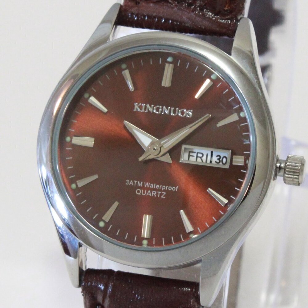 Women's Contemporary Dress Watch Silver With Brown Strap 28mm - Picture 10 of 11